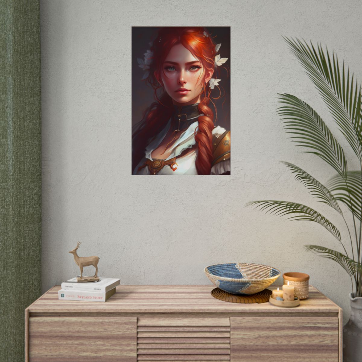 Elegant Redhead Portrait: Dark Background Artwork - Poster