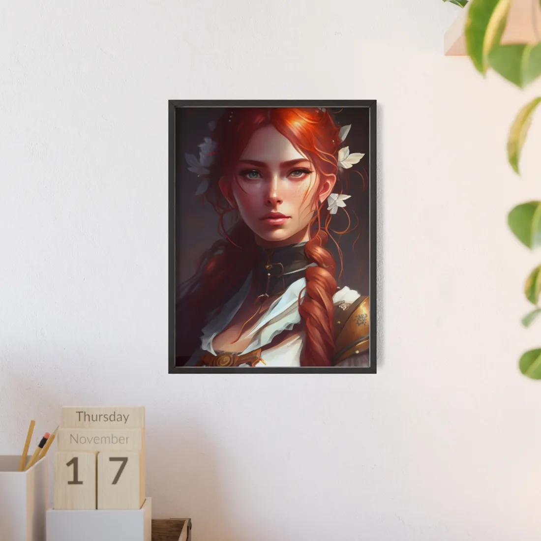 Elegant Redhead Portrait: Dark Background - Framed Poster