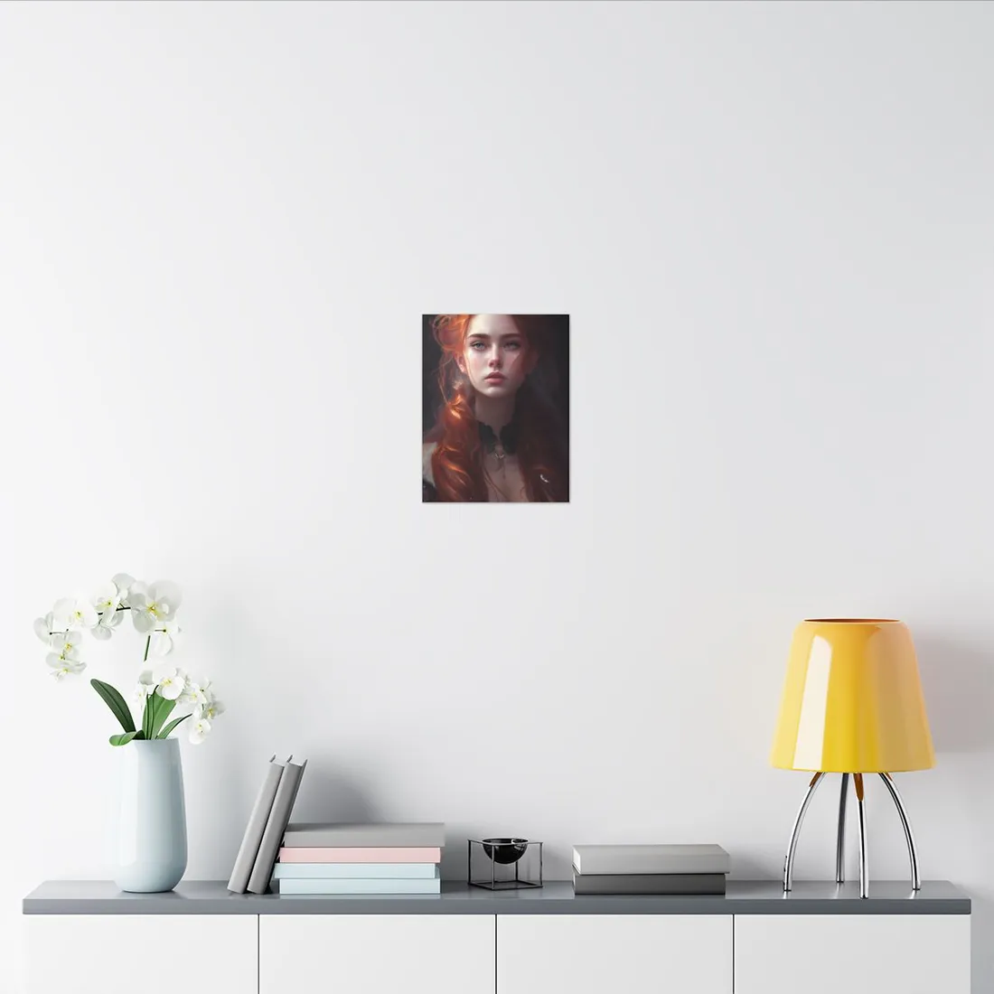 Elegant Redhead Portrait: Female Artwork in Dress - Canvas
