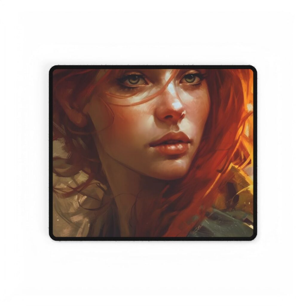 Elegant Redhead Portrait: Serious Female Artwork - Desk Mat