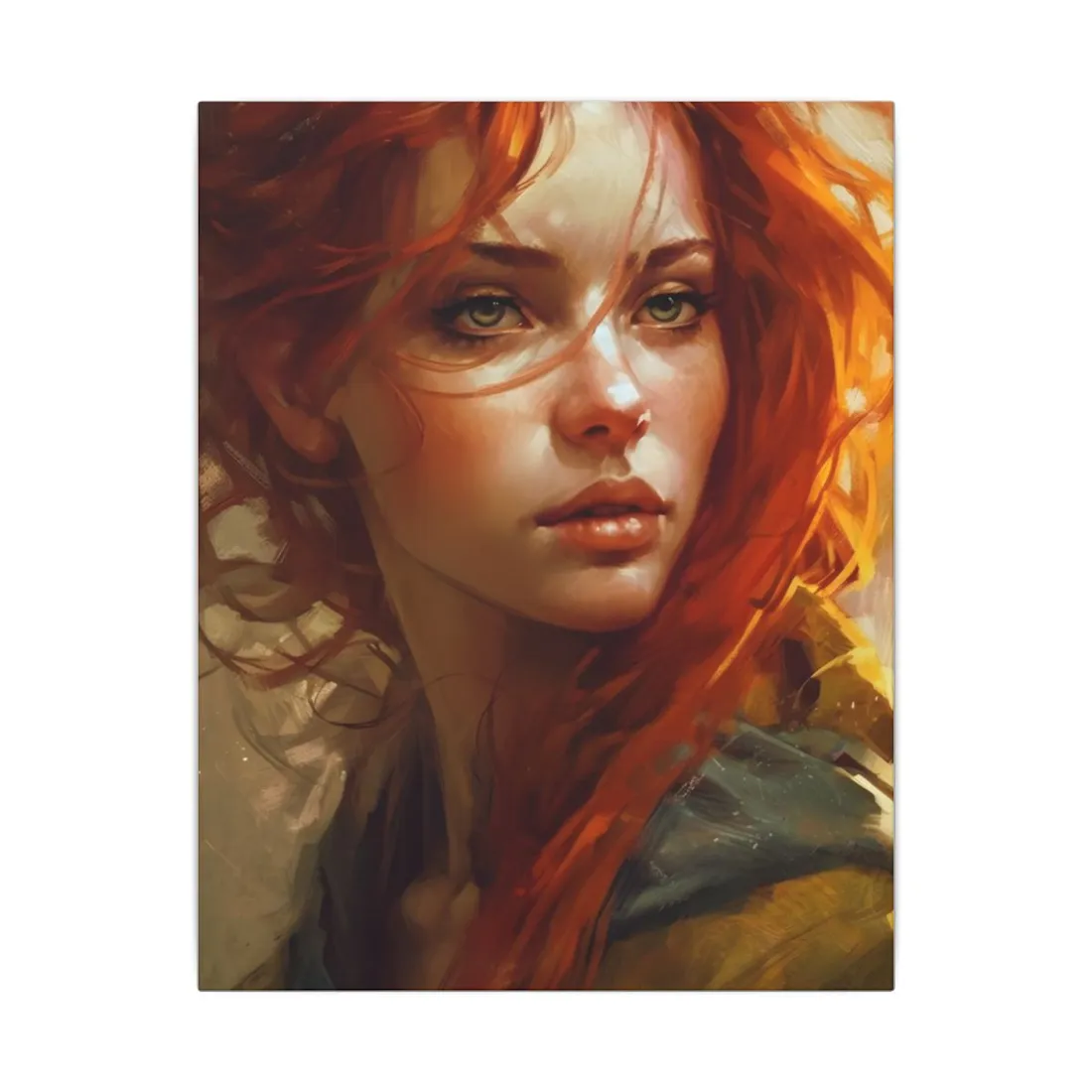 Elegant Redhead Portrait: Serious Female - Canvas