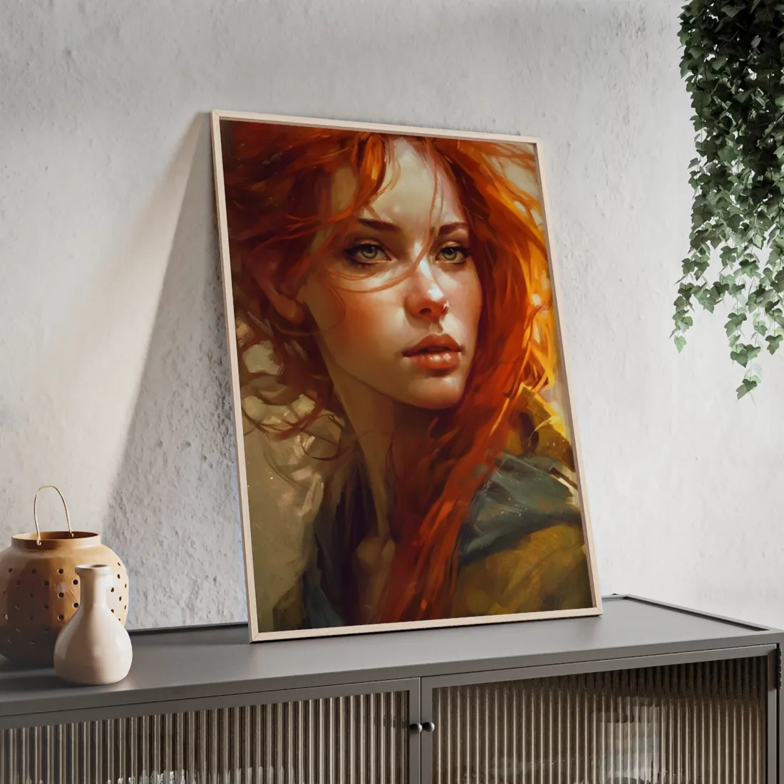 Elegant Redhead Portrait: Serious Female - Framed Poster