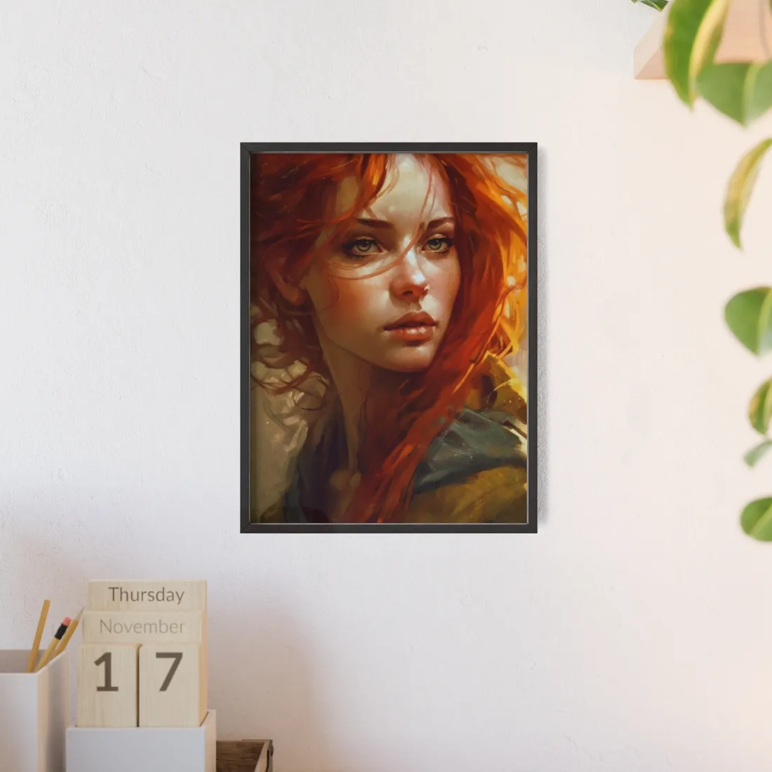 Elegant Redhead Portrait: Serious Female - Framed Poster