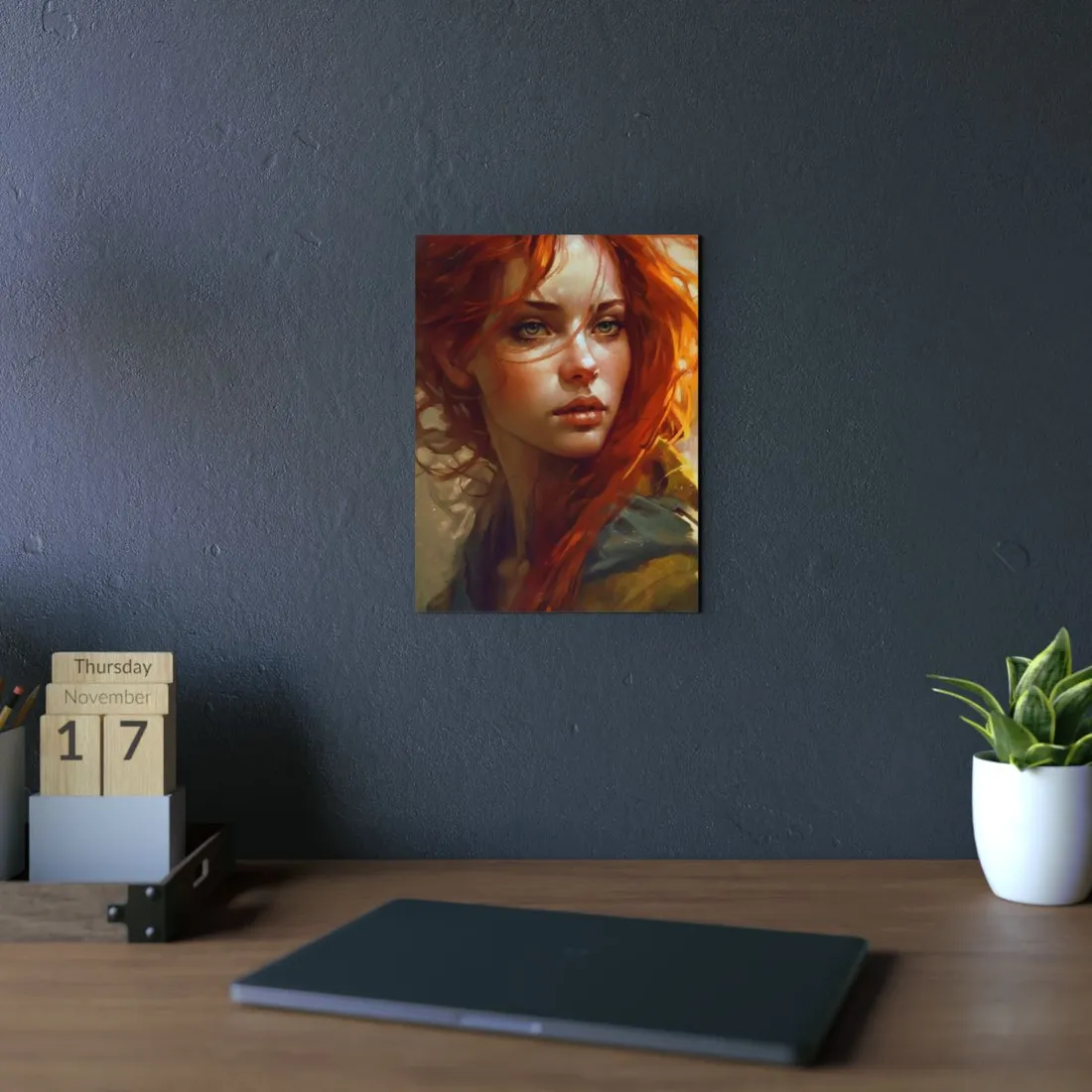 Elegant Redhead Portrait: Serious Female - Metal Poster