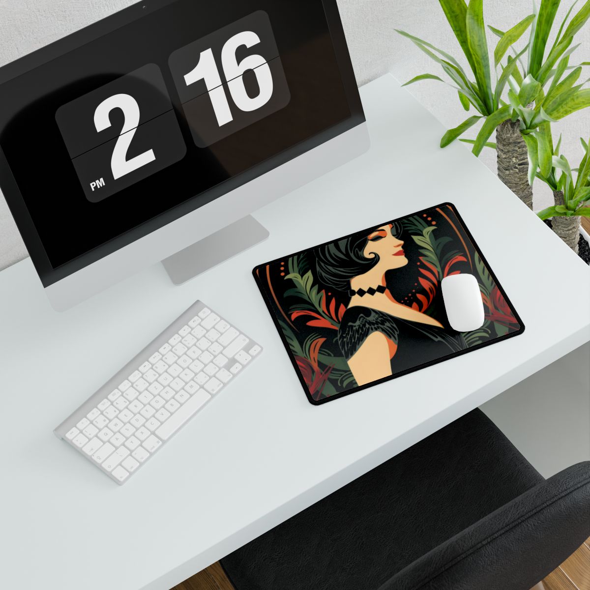 Elegant Vintage Poster: A Woman's Enchanting Presence - Desk Mat