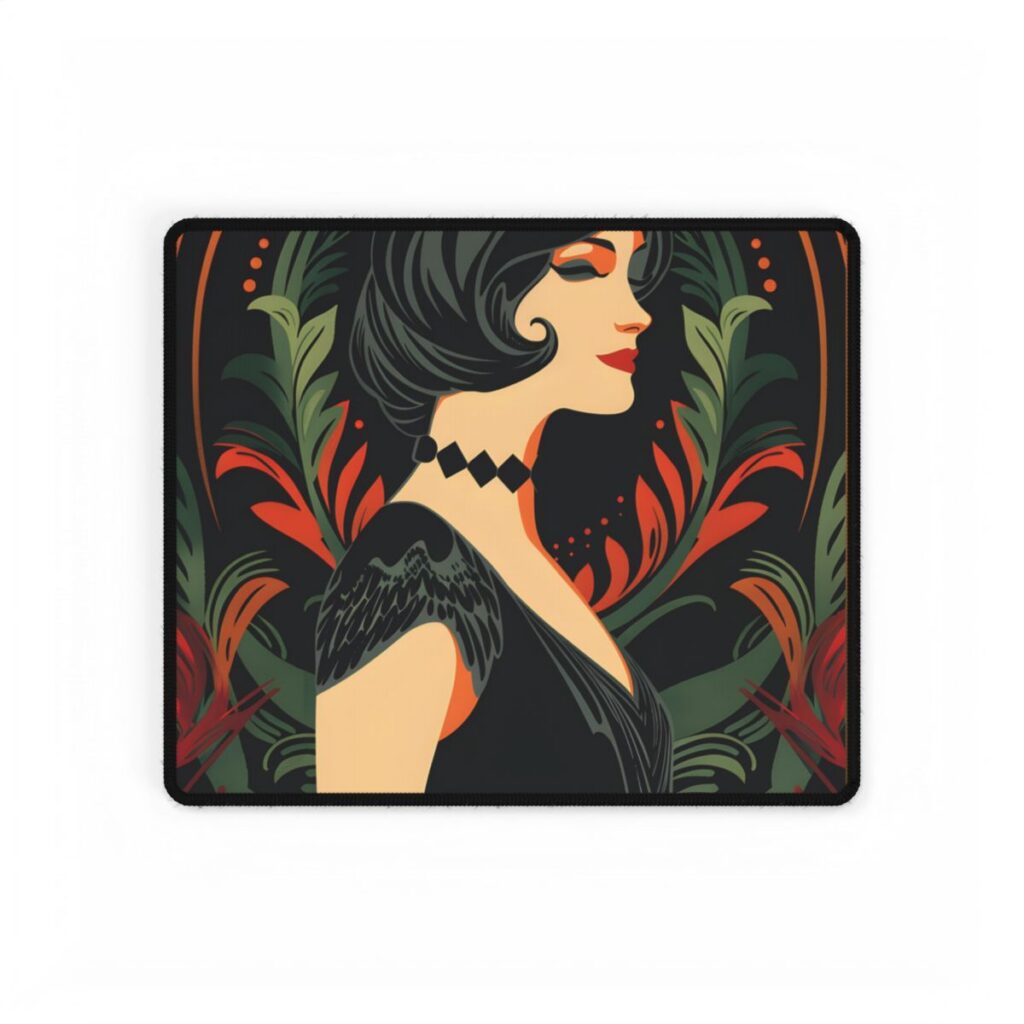 Elegant Vintage Poster: A Woman's Enchanting Presence - Desk Mat