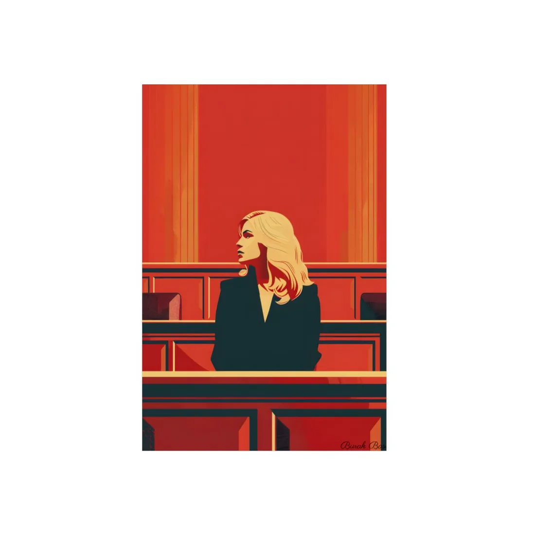 Elegant Woman in Red: Stylized Portrait - Metal Poster