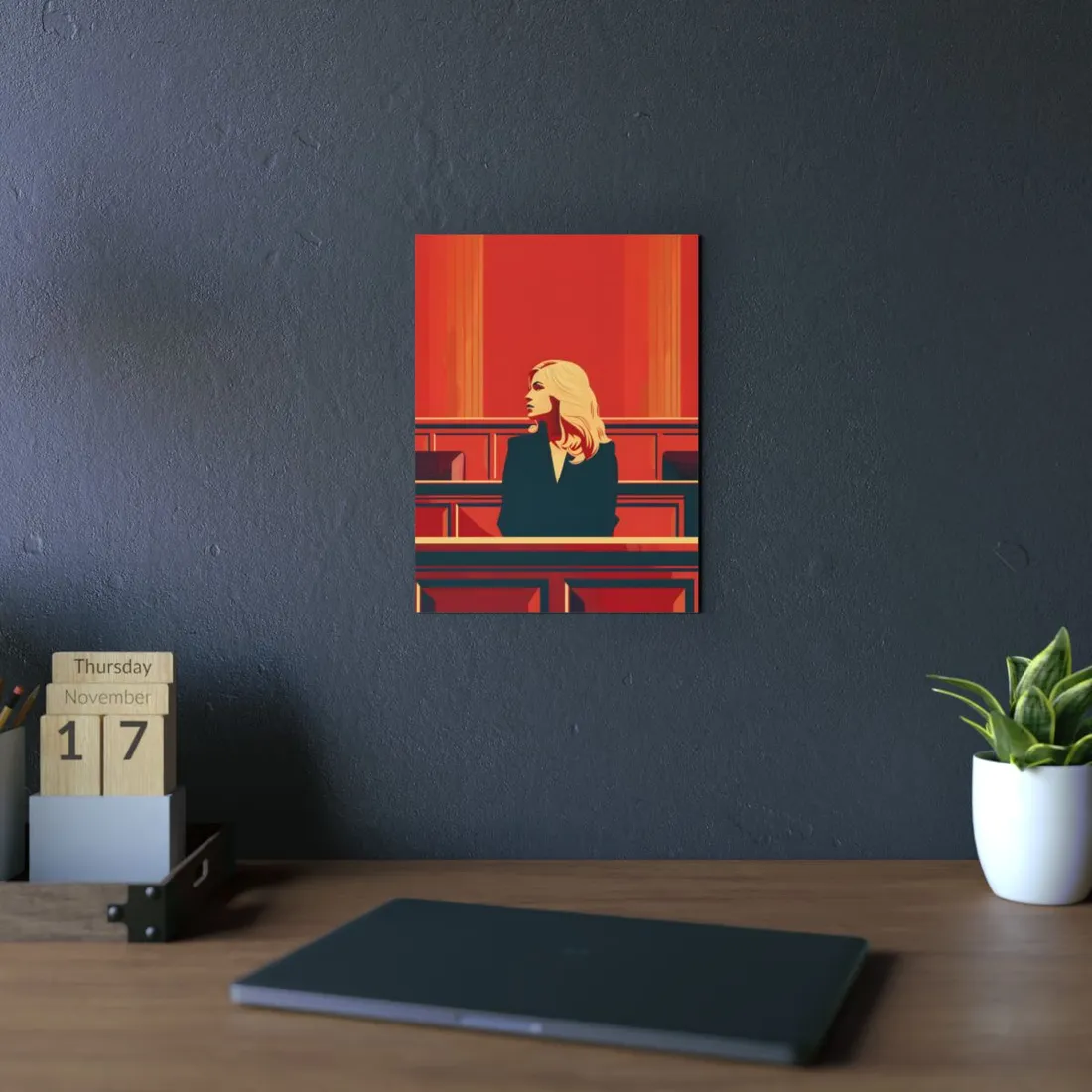 Elegant Woman in Red: Stylized Portrait - Metal Poster