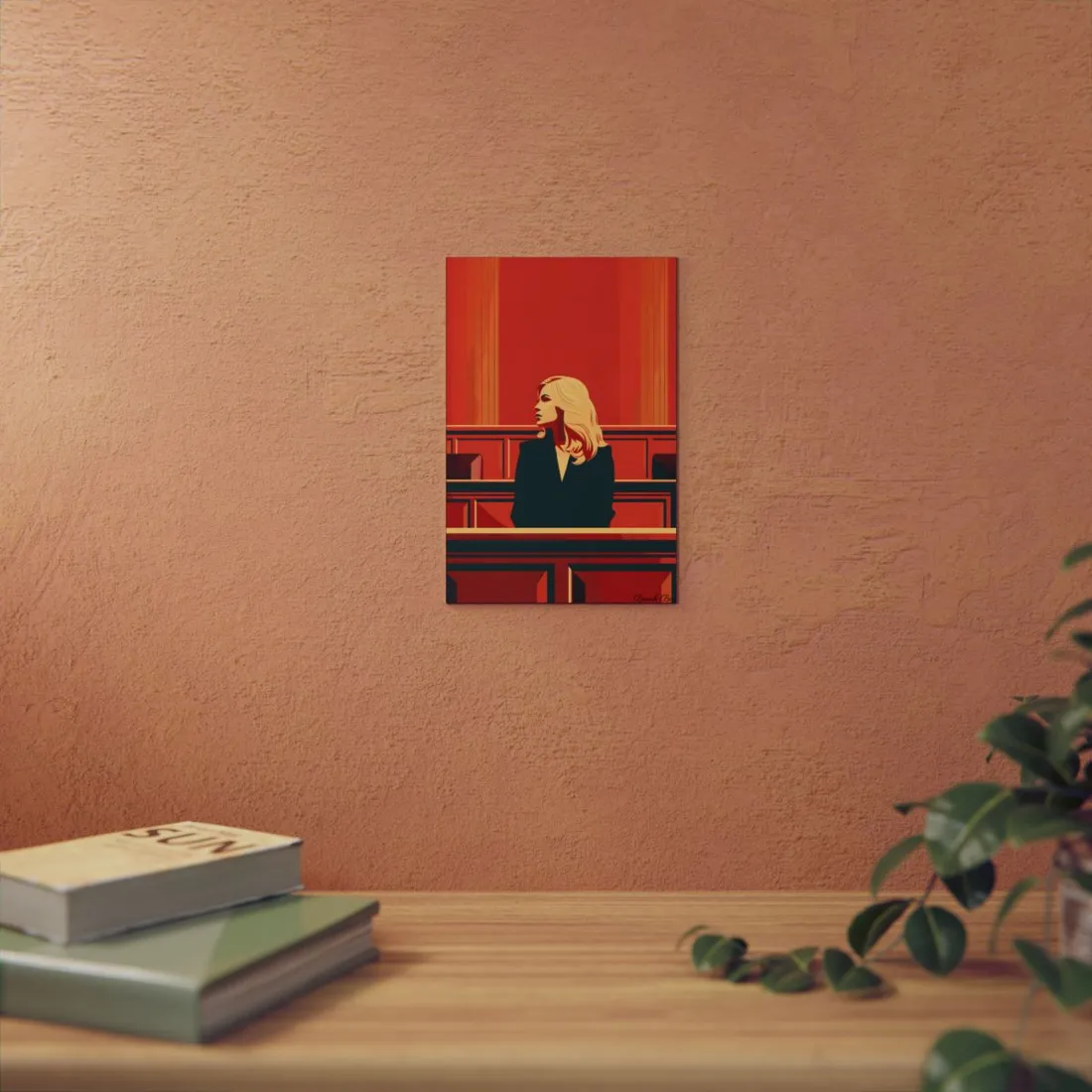 Elegant Woman in Red: Stylized Portrait - Metal Poster