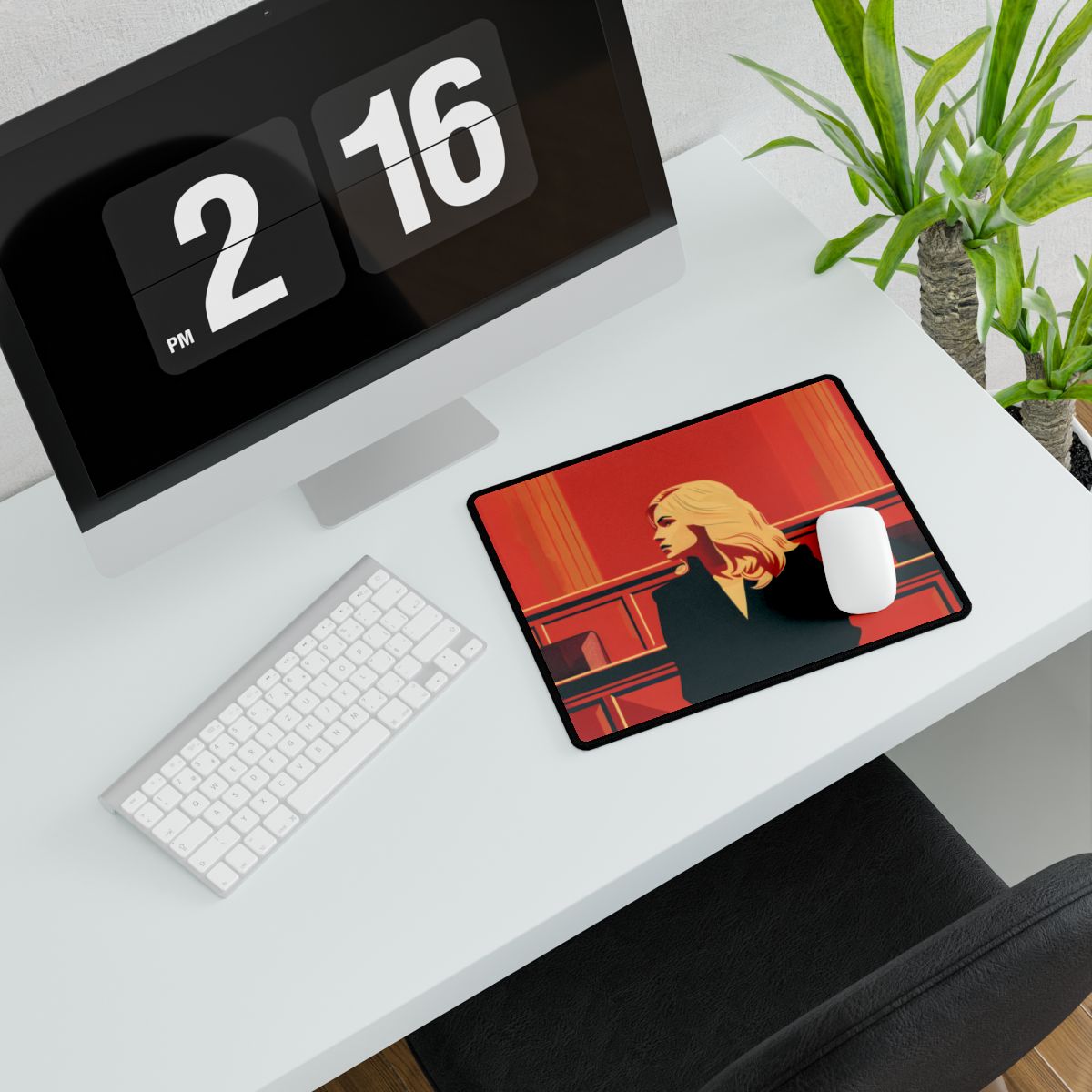 Elegant Woman in White: Modern Art Portrait - Desk Mat