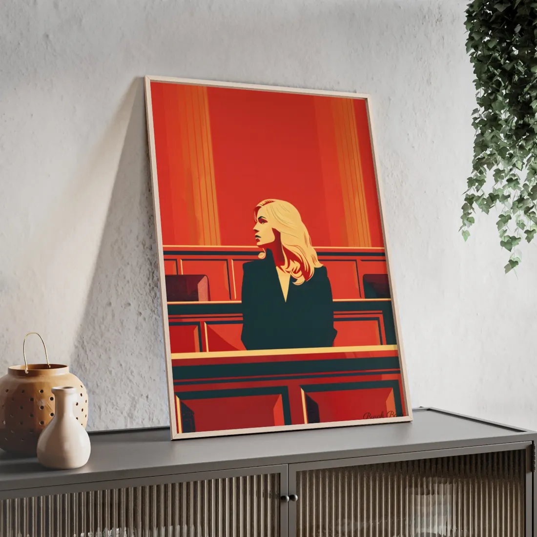 Elegant Woman in White: Modern Art Portrait - Framed Poster