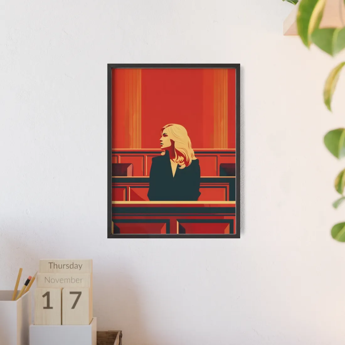 Elegant Woman in White: Modern Art Portrait - Framed Poster