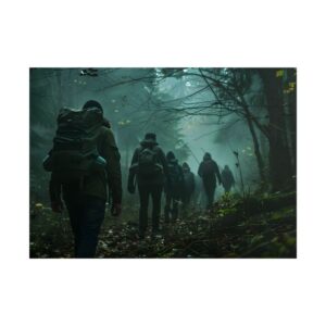 Misty Forest Trail Hikers Poster