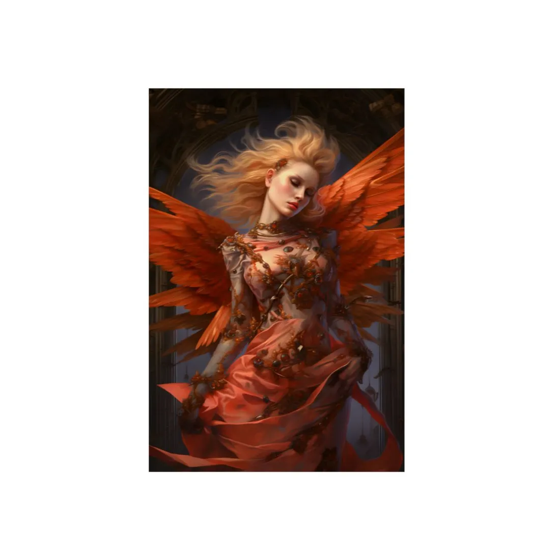 Ember Wings Angel: Fantasy Winged Woman Portrait - Metal Poster
