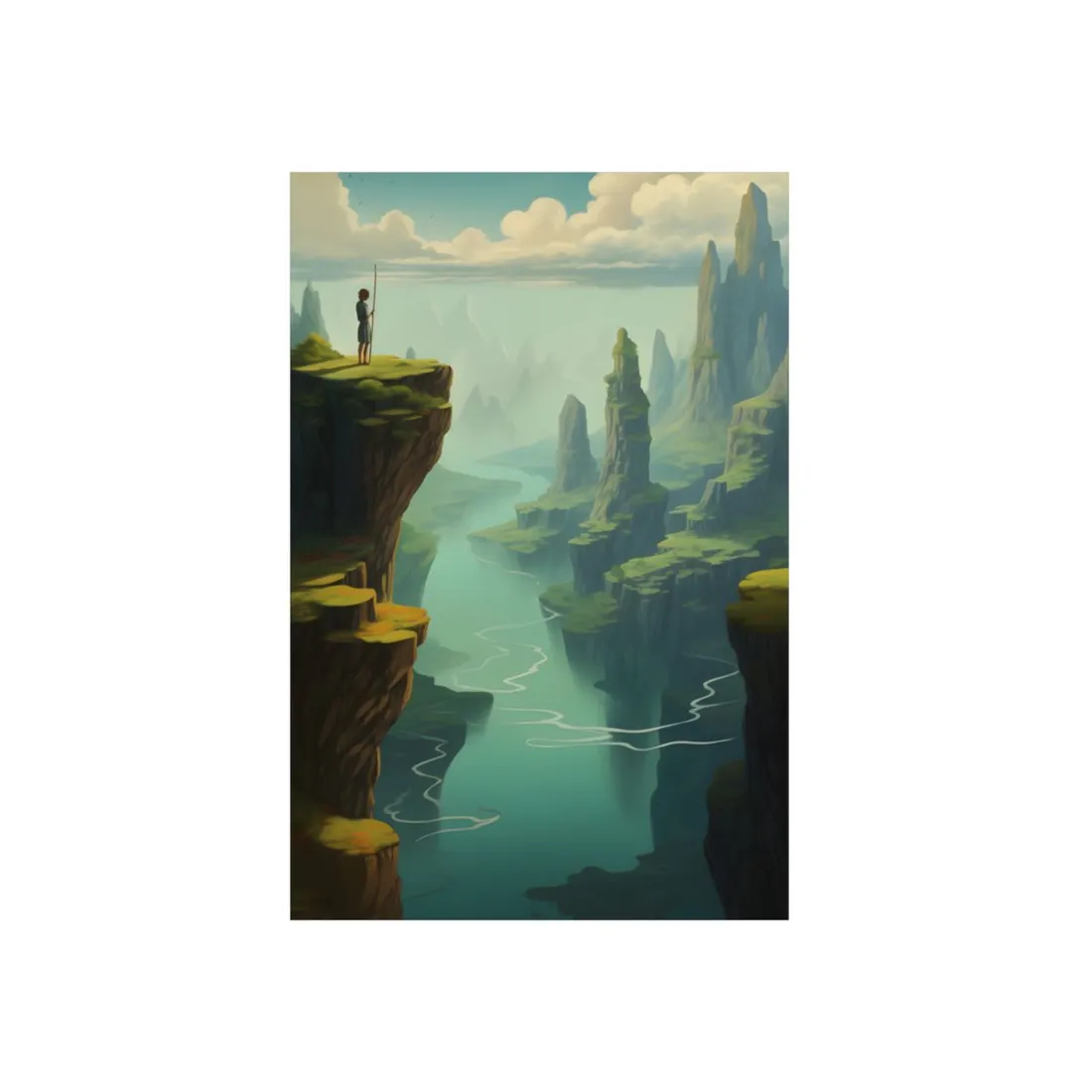Emerald Islands: Winding River Through Floating Lands - Metal Poster