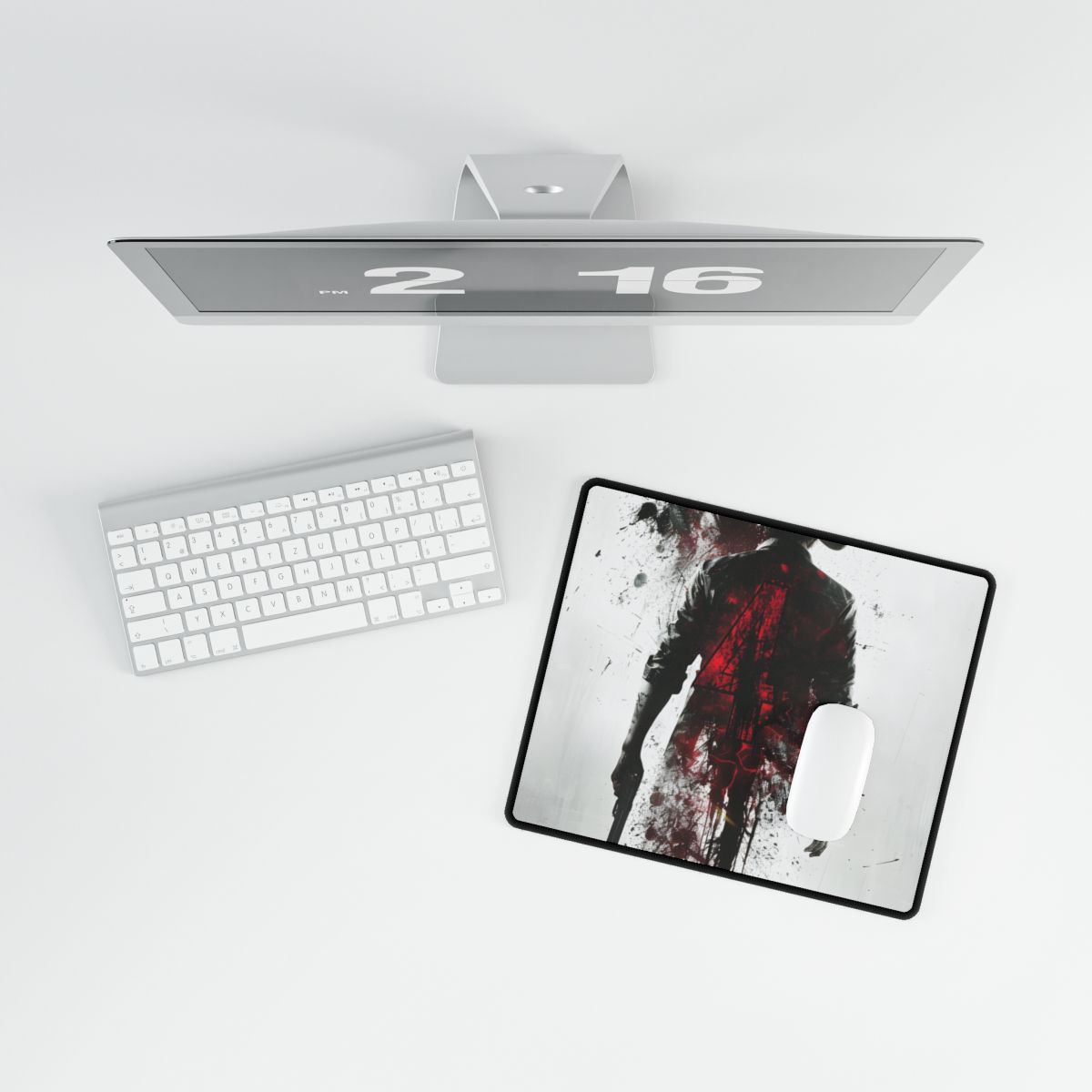Emerging from Darkness: Blood-Splattered Figure - Desk Mat