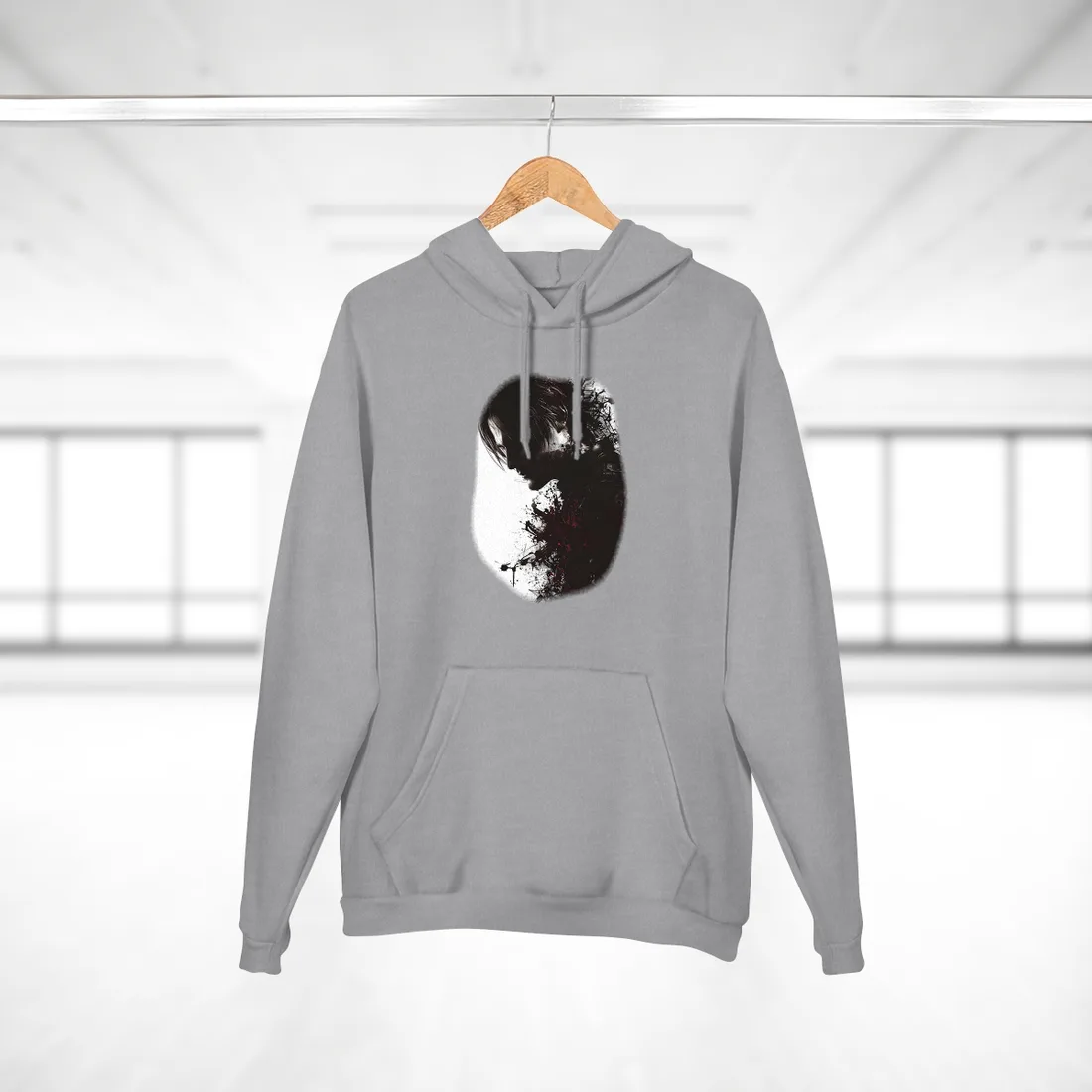 Emerging from Darkness: Blood-Splattered Figure Digital Art - Hoodie (Heather Grey)
