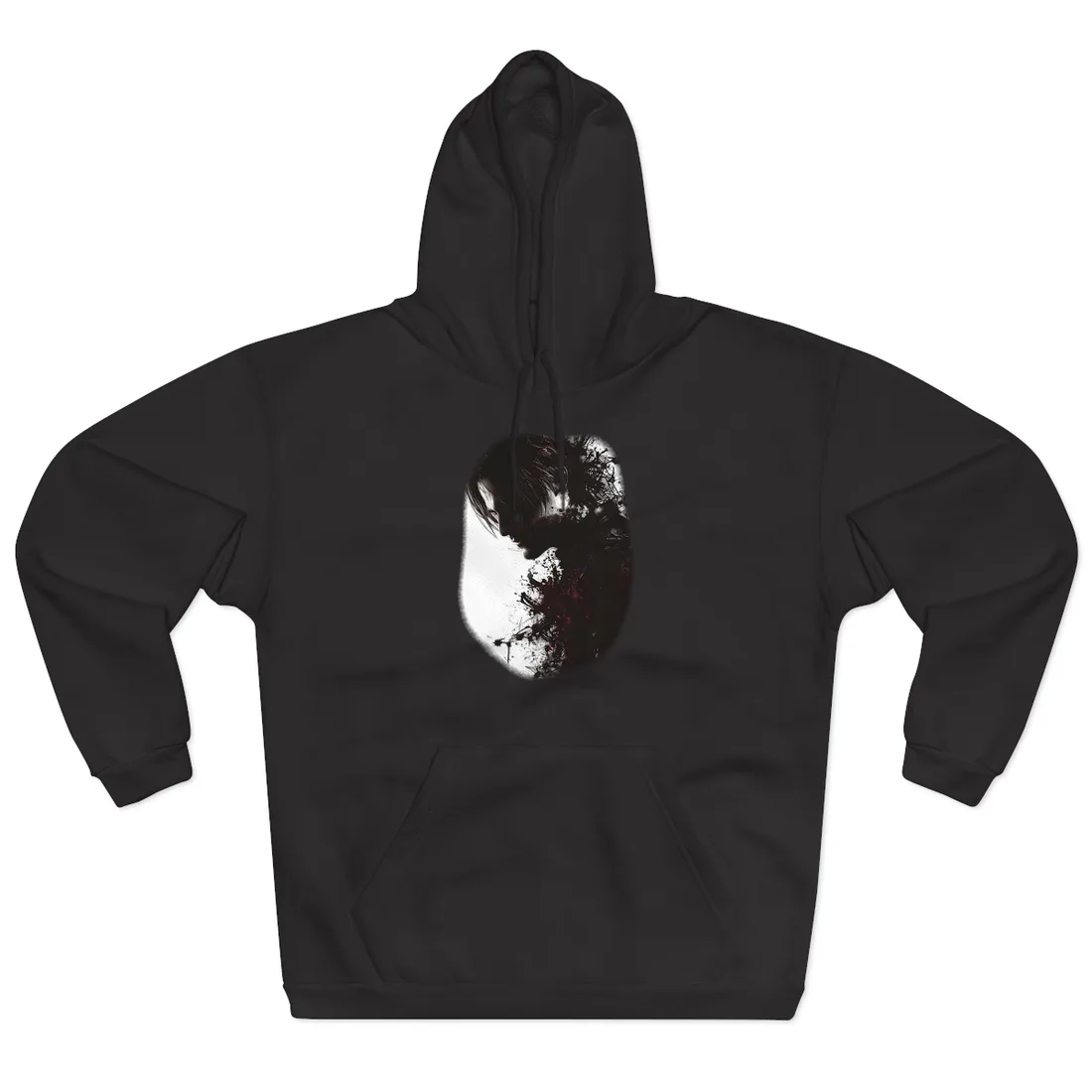 Emerging from Darkness: Blood-Splattered Figure Digital Art - Hoodie (Black)