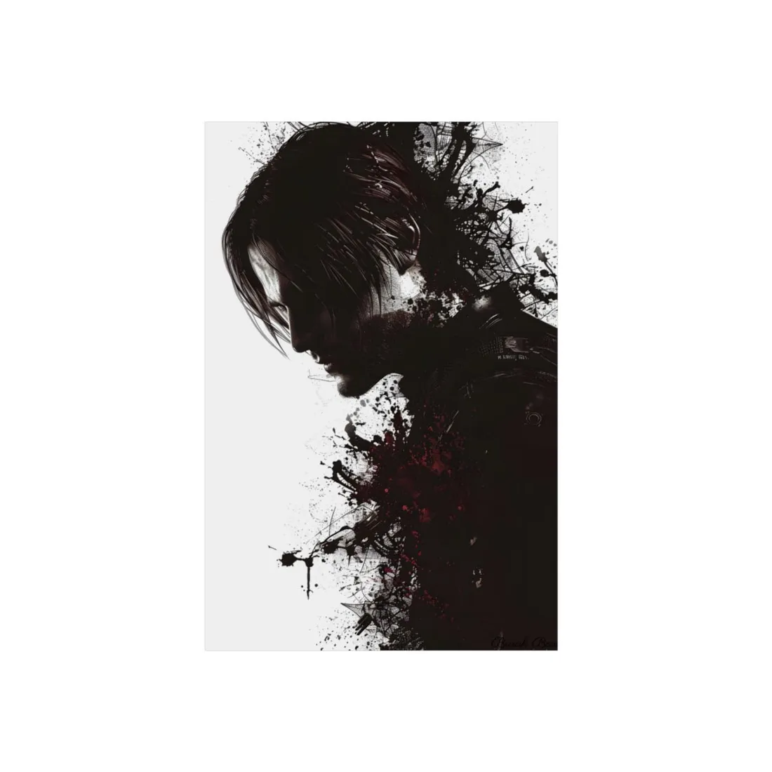 Emerging from Darkness: Blood-Splattered Figure Digital Art - Metal Poster
