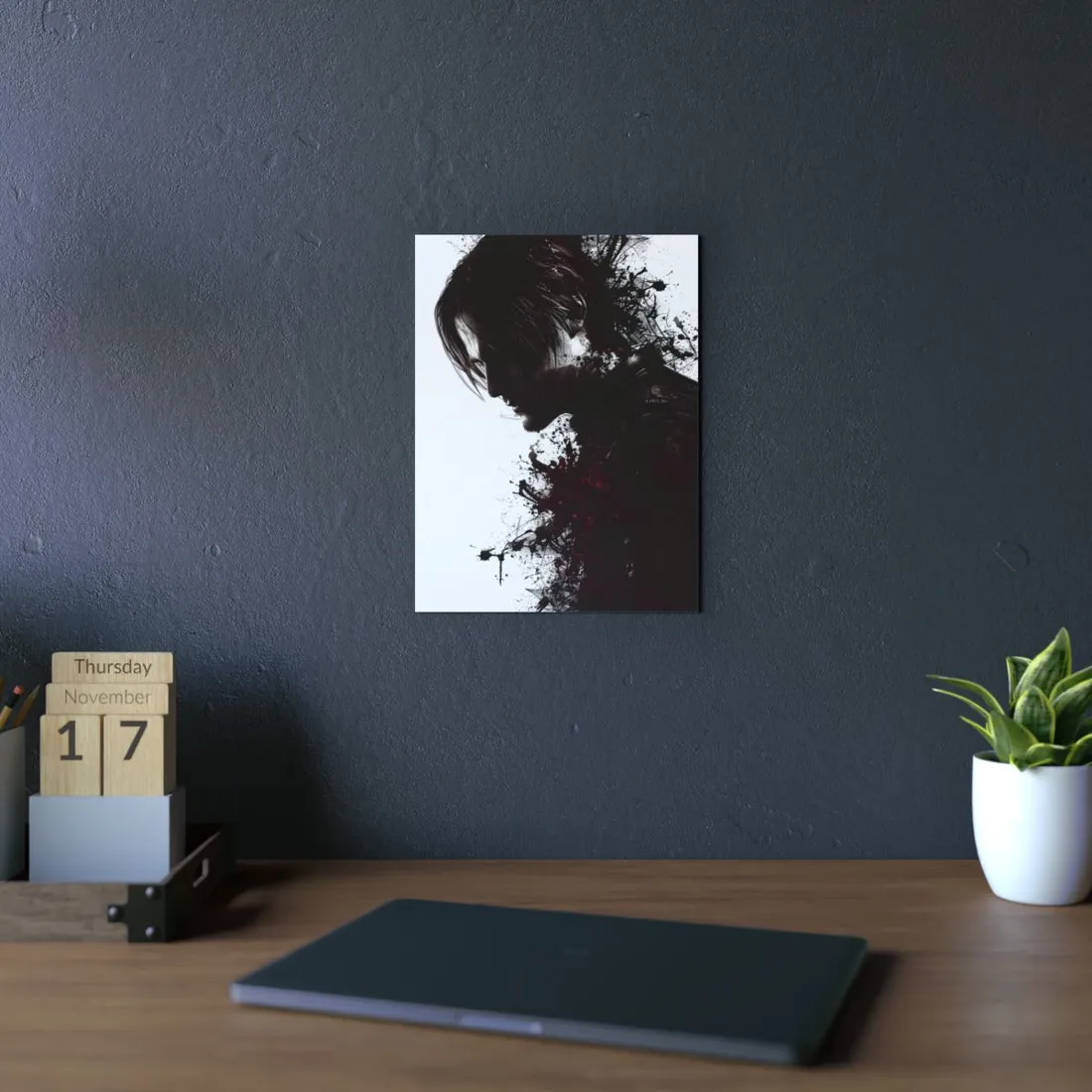 Emerging from Darkness: Blood-Splattered Figure Digital Art - Metal Poster