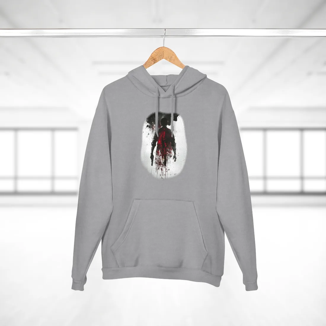 Emerging from Darkness: Blood-Splattered Figure - Hoodie (Heather Grey)