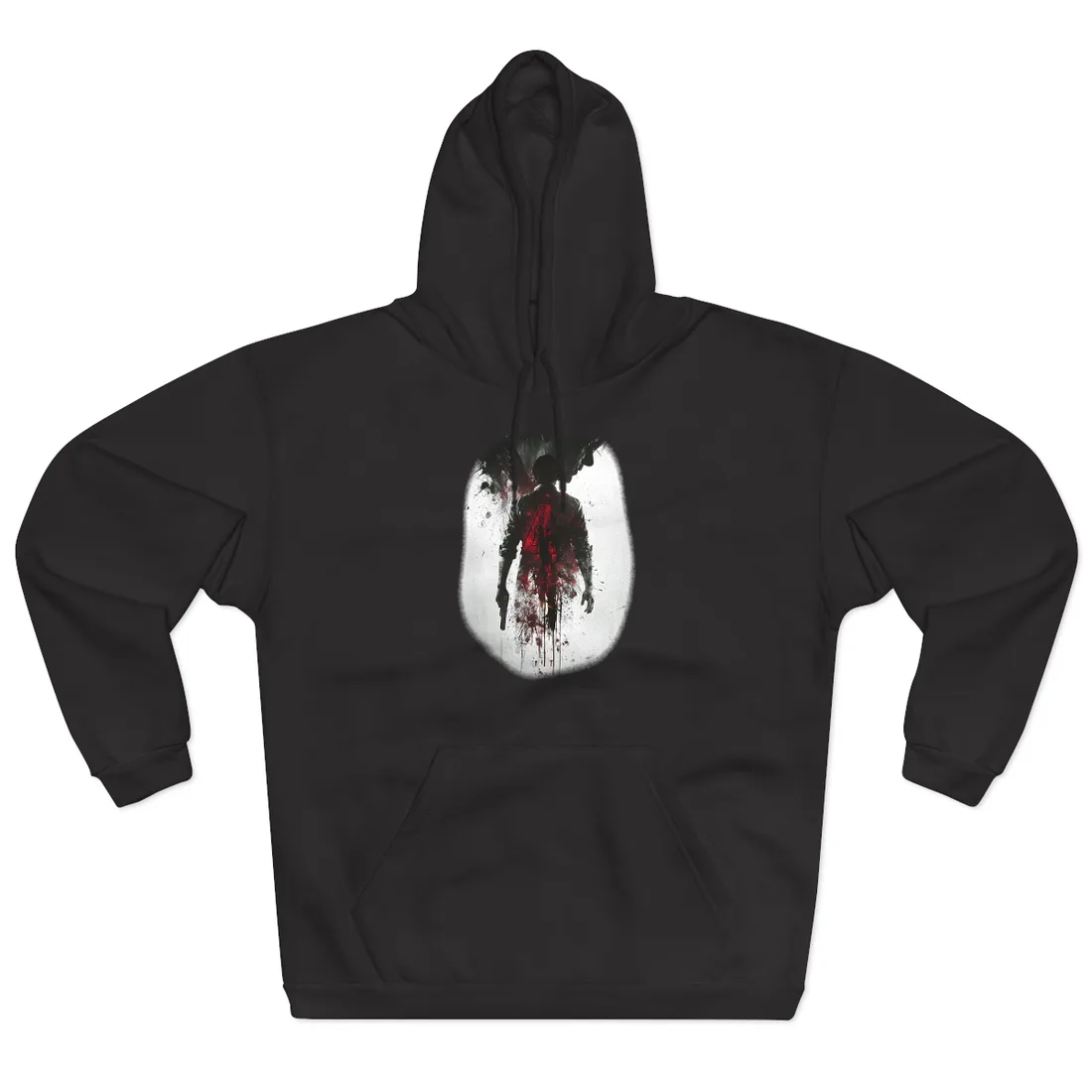 Emerging from Darkness: Blood-Splattered Figure - Hoodie (Black)