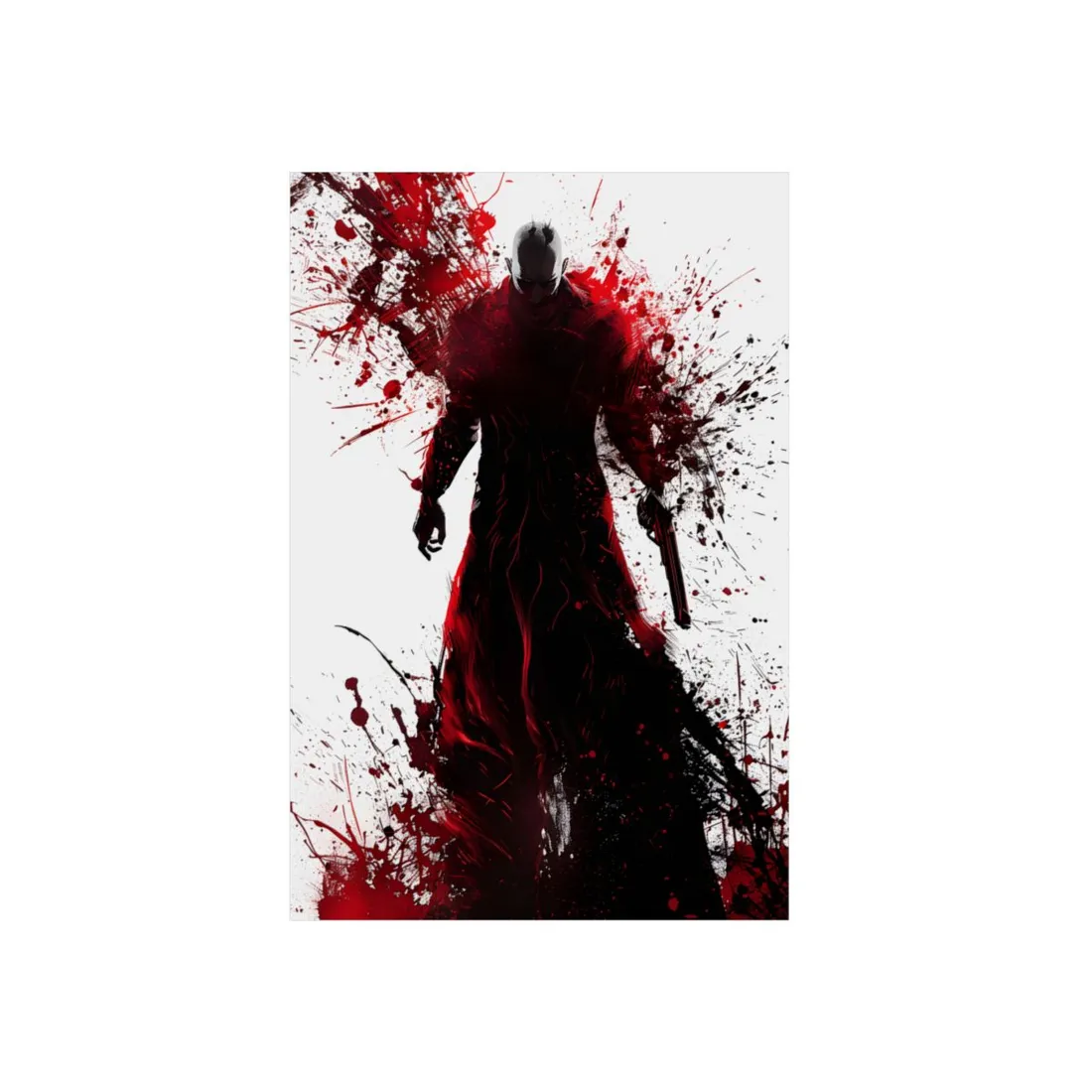 Emerging from Darkness: Blood-Splattered Figure in Shadow - Metal Poster