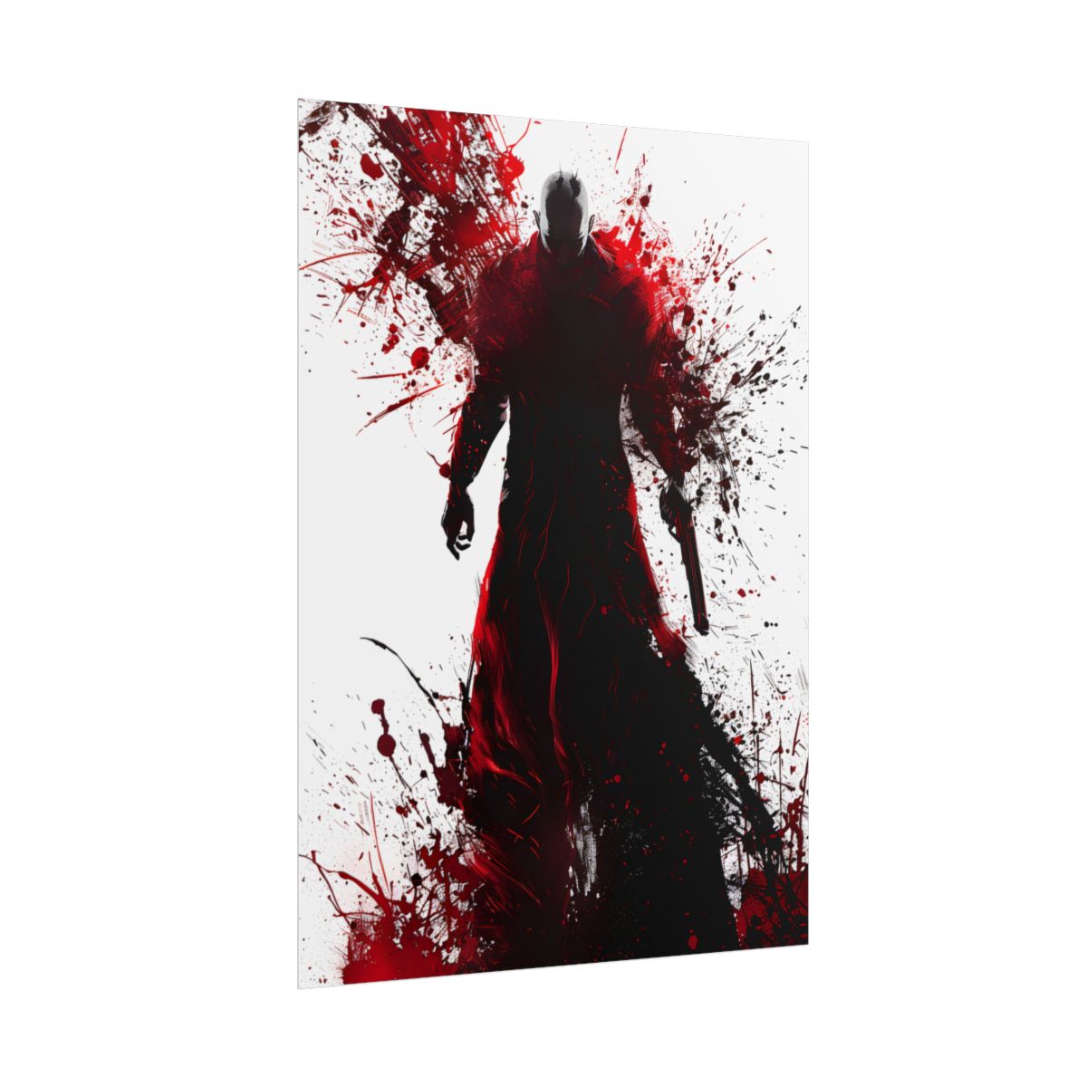 Emerging from Darkness: Blood-Splattered Figure in Shadow - Poster