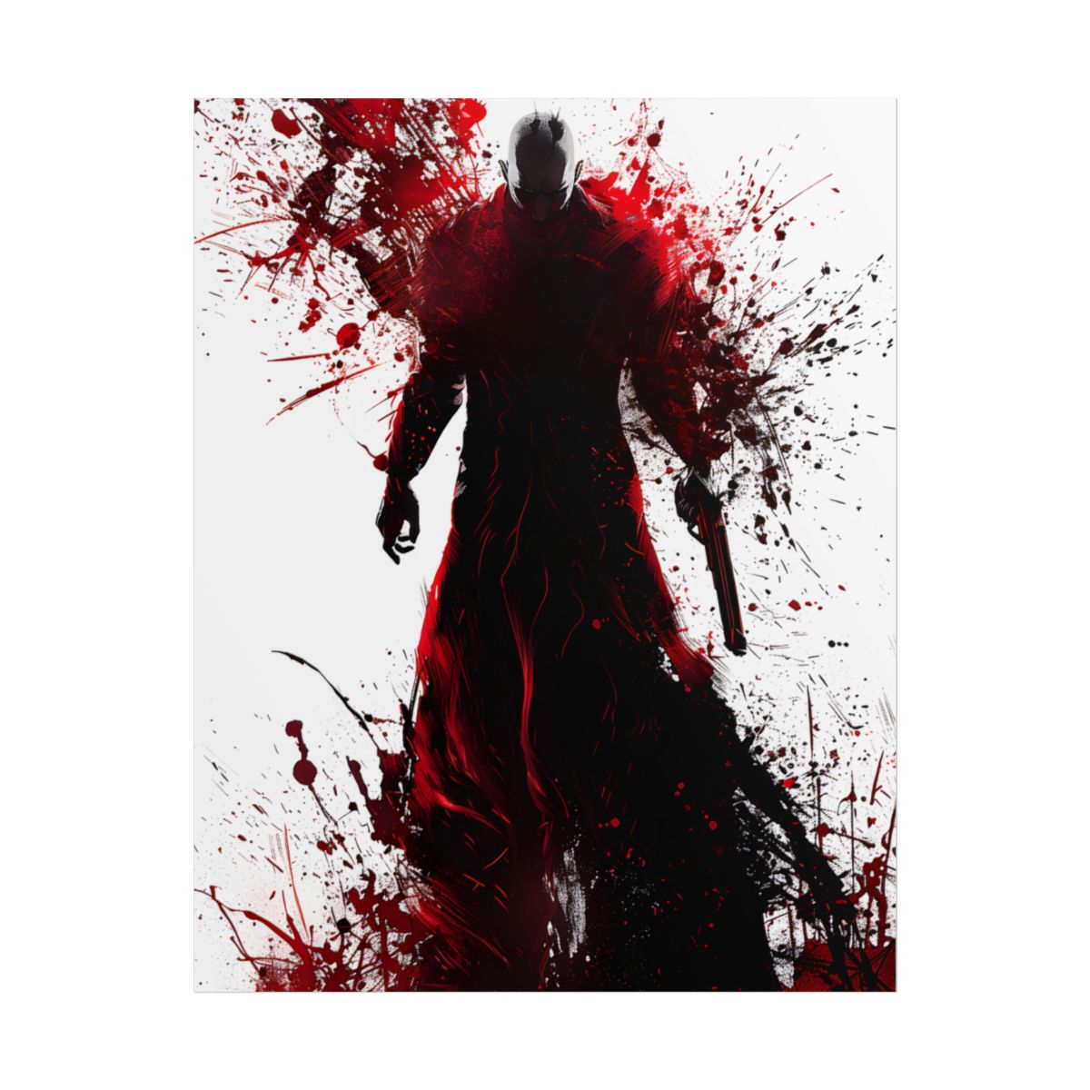 Emerging from Darkness: Blood-Splattered Figure in Shadow - Poster