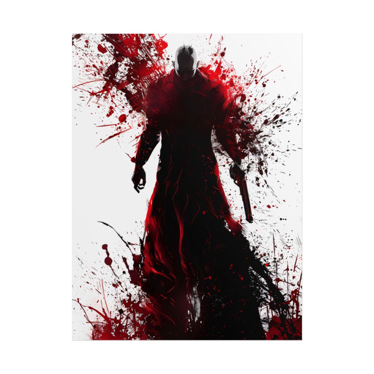 Emerging from Darkness: Blood-Splattered Figure in Shadow - Poster