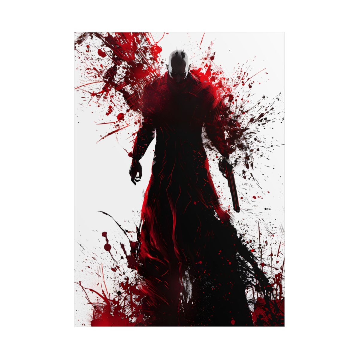 Emerging from Darkness: Blood-Splattered Figure in Shadow - Poster