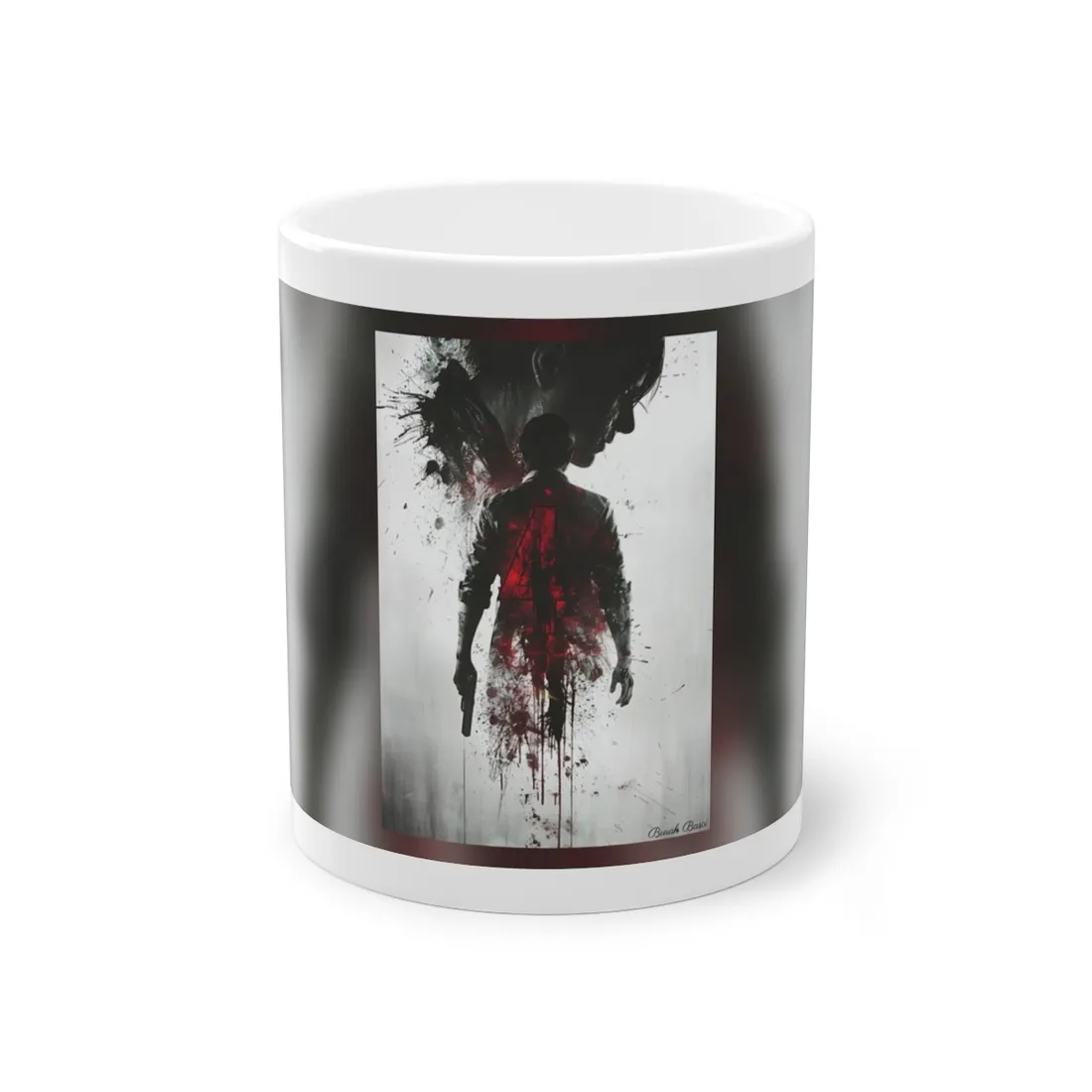 Emerging from Darkness: Blood-Splattered Figure - Mug
