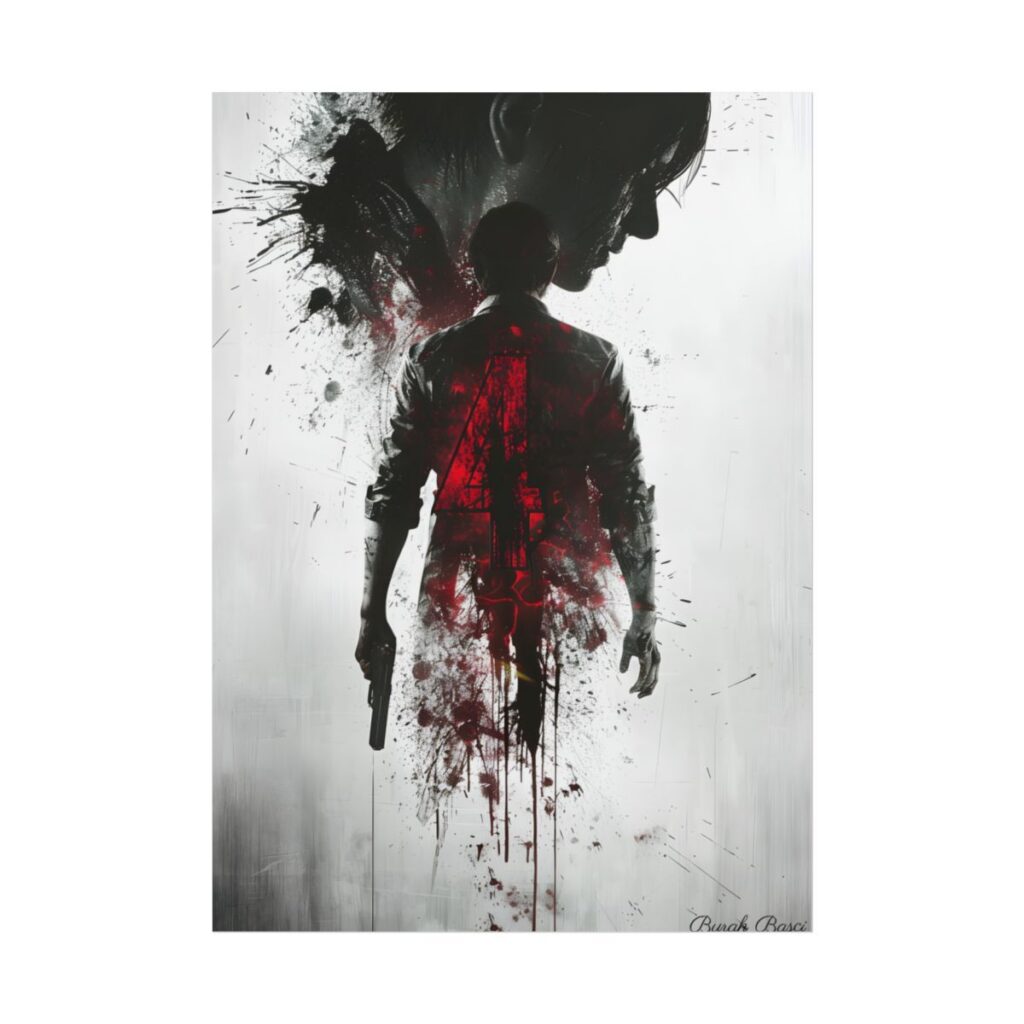 Emerging from Darkness: Blood-Splattered Figure - Poster