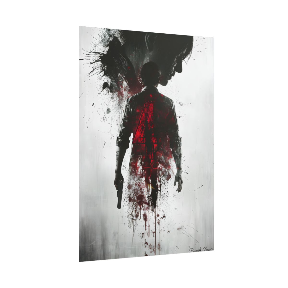 Emerging from Darkness: Blood-Splattered Figure - Poster