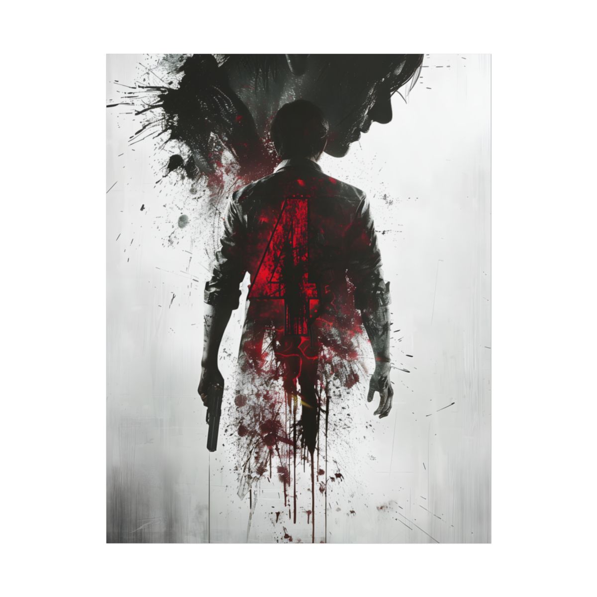Emerging from Darkness: Blood-Splattered Figure - Poster