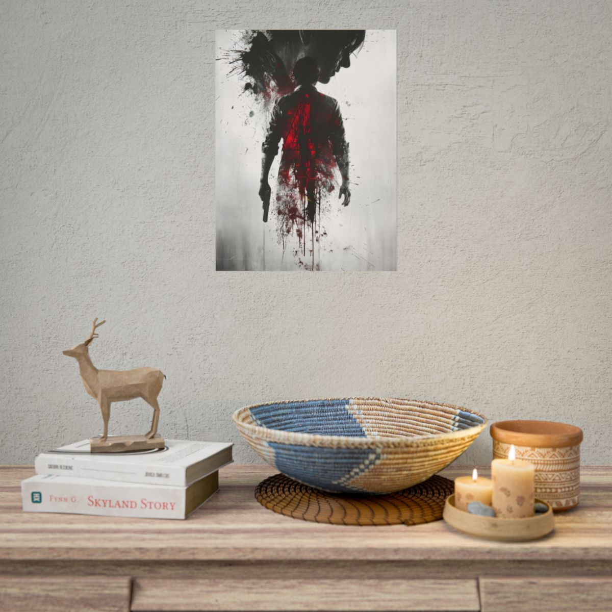 Emerging from Darkness: Blood-Splattered Figure - Poster
