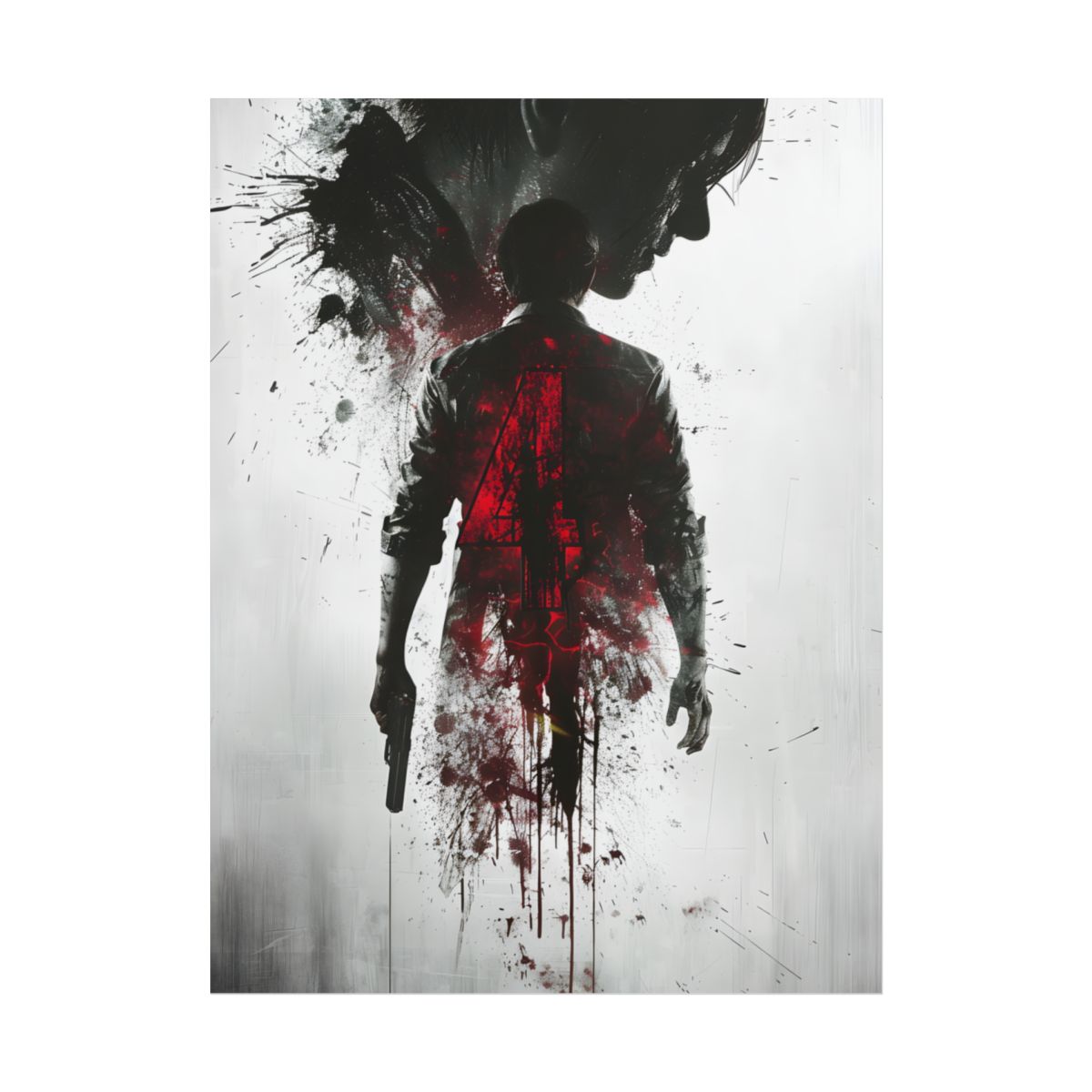 Emerging from Darkness: Blood-Splattered Figure - Poster