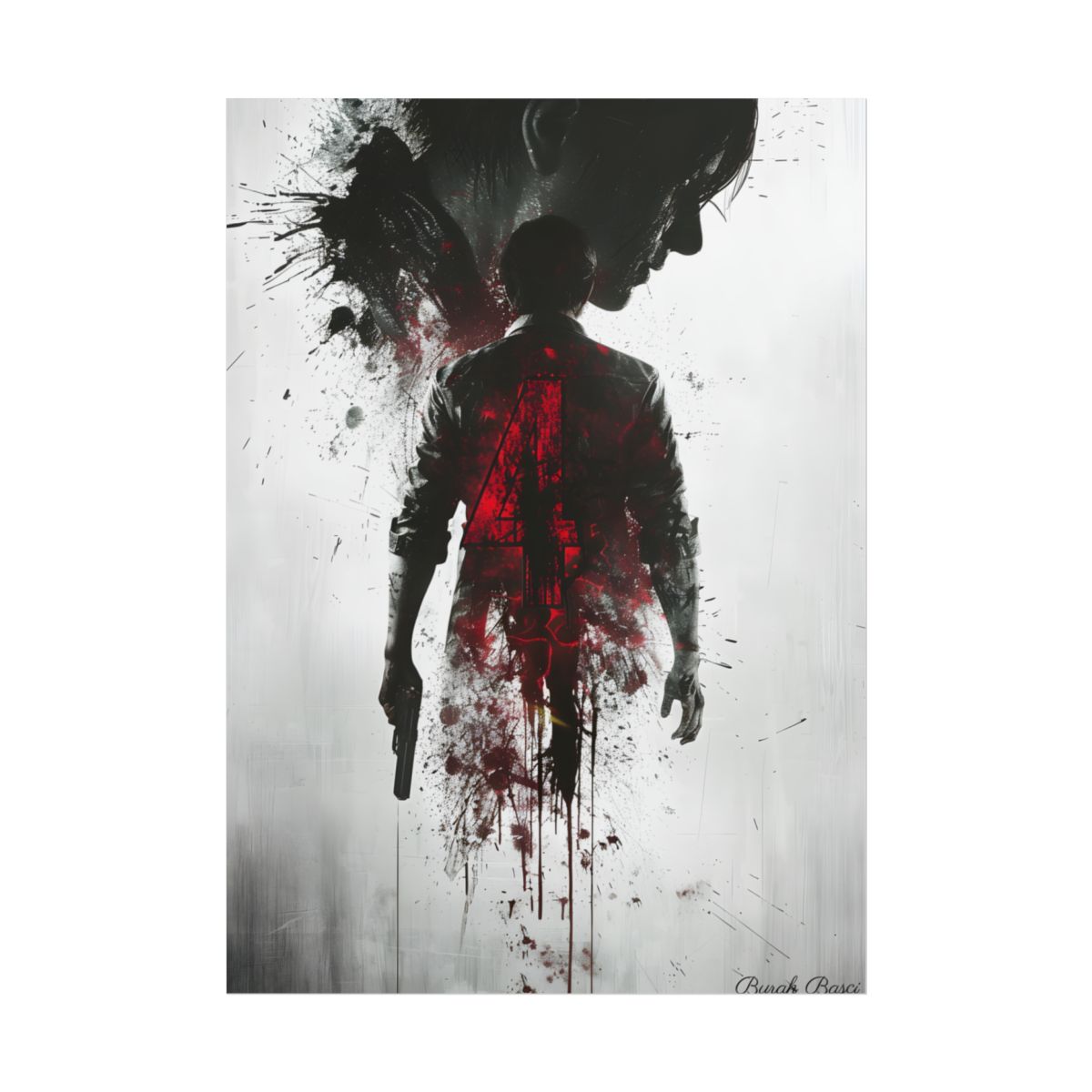 Emerging from Darkness: Blood-Splattered Figure - Poster