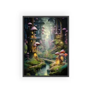 Mushroom Forest Village Framed Poster