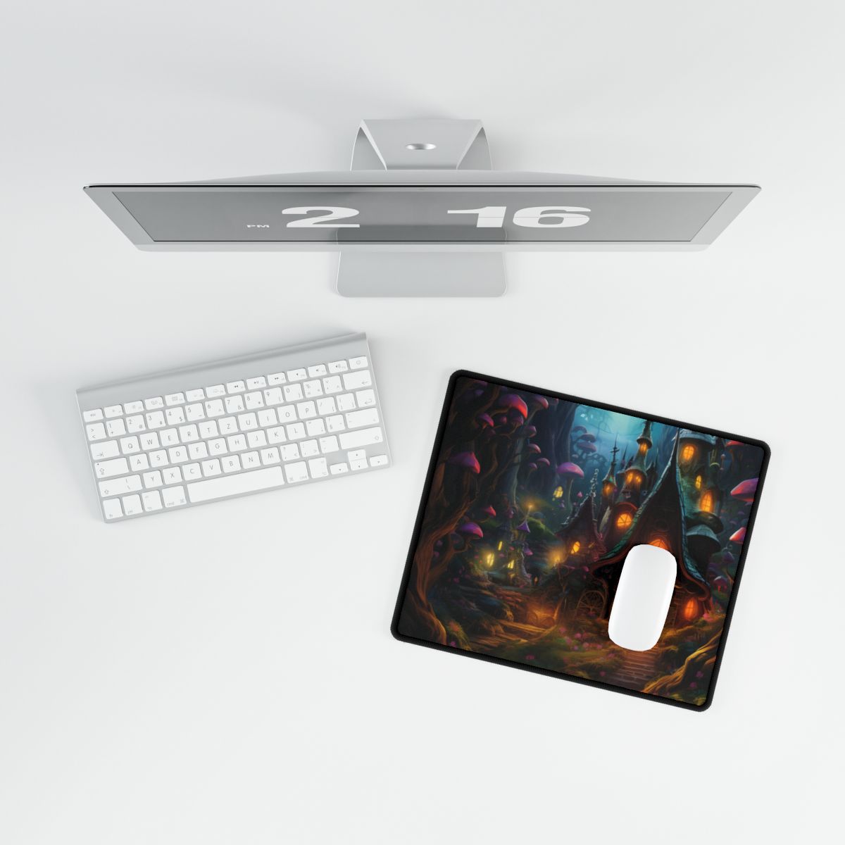 Enchanted Forest Boy: Whimsical Fairy Tale Scene - Desk Mat
