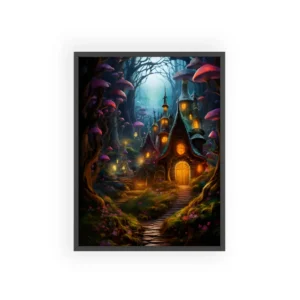 Fairy Cottage in Mushroom Forest Framed Poster