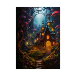 Fairy Cottage in Mushroom Forest Poster