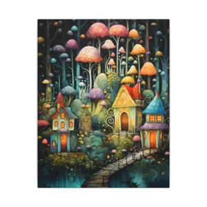 Mushroom Forest with Cottages Canvas Print