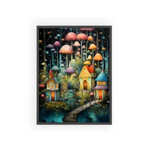 Mushroom Forest with Cottages Framed Poster