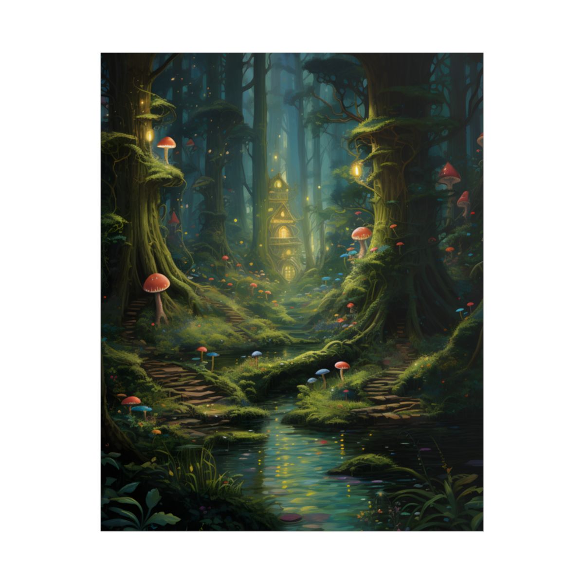 Enchanted Forest: Grimm's Fairy Tale Characters in Serene Woods - Poster