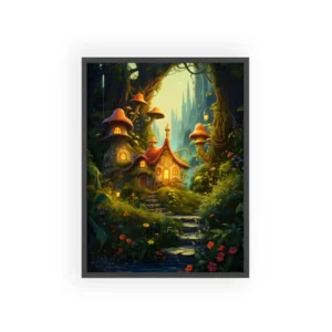 Fairy Cottage in Forest Framed Poster