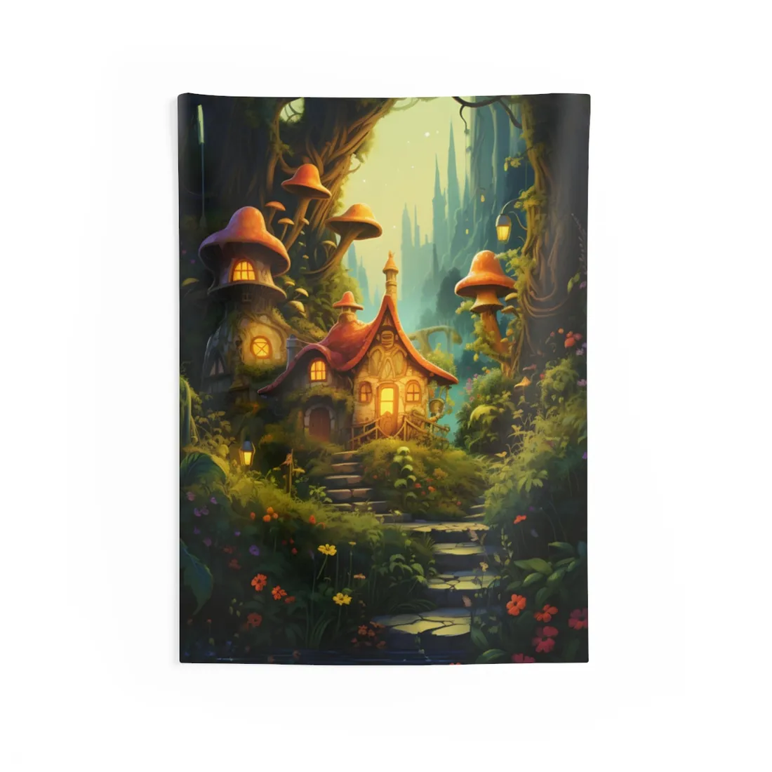 Enchanted Forest Wonder: A Young Hero in Whimsical Magic - Wall Tapestry
