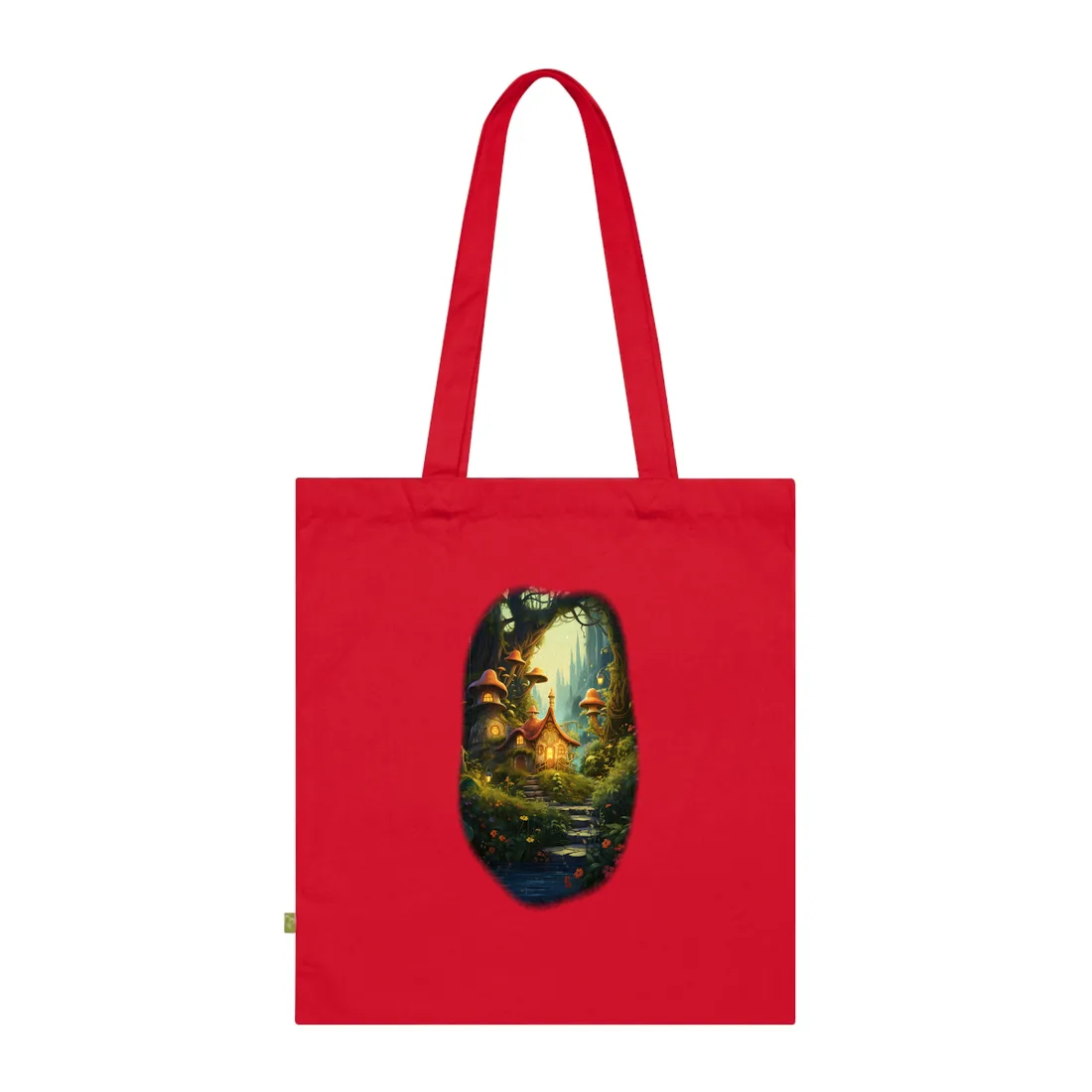Whimsical Mushroom Cottage in Enchanted Forest – Tote Bag, classic red