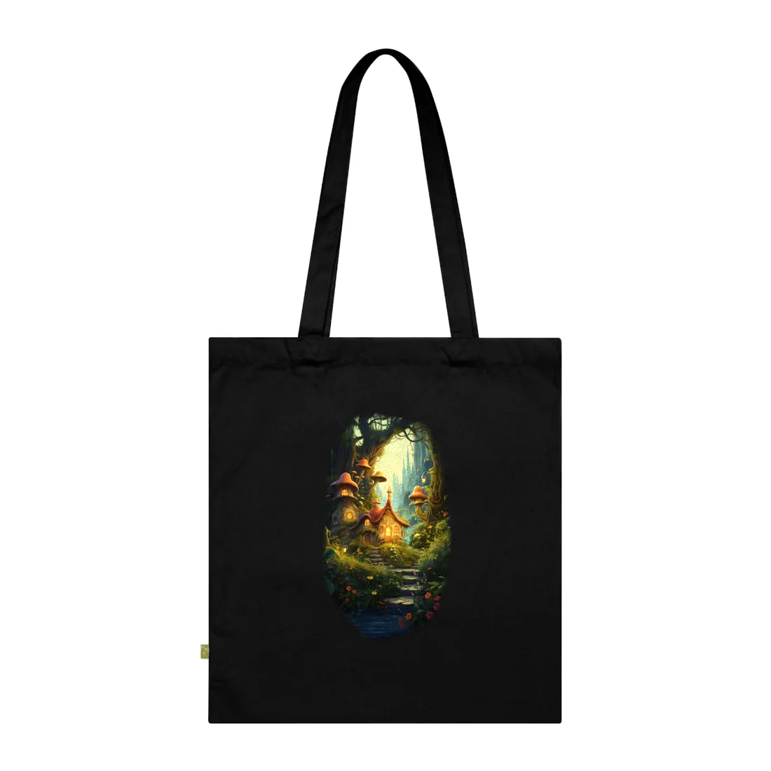 Whimsical Mushroom Cottage in Enchanted Forest – Tote Bag, black