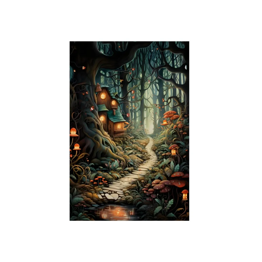 Enchanted Mushroom Village: Magical Forest Path - Metal Poster